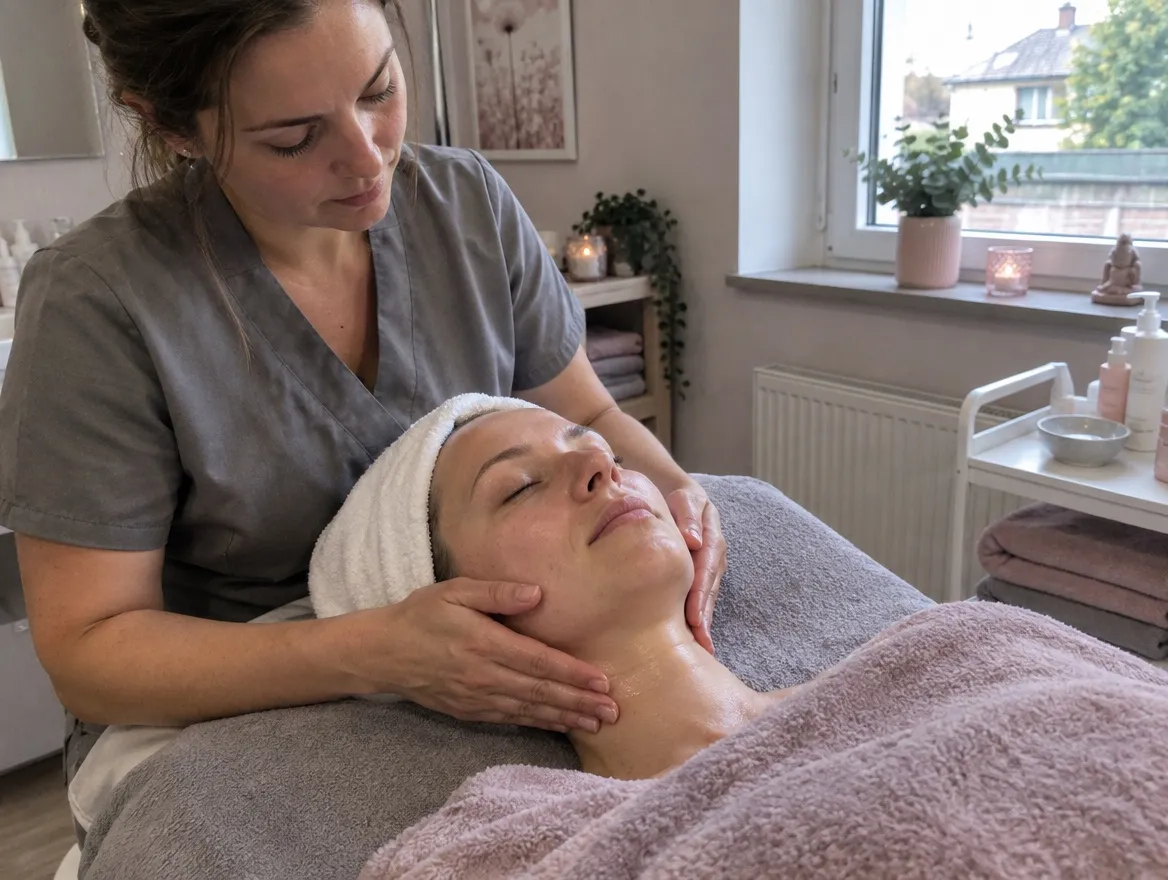 Gesichtsmassage im hellen Behandlungsraum